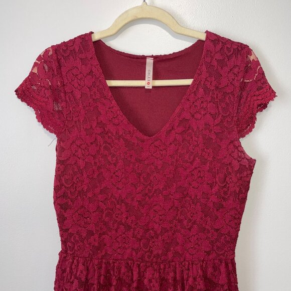 Modcloth Gilli Womens Burgundy Lace V-Neck Short Sleeve Dress Large - Picture 2 of 8